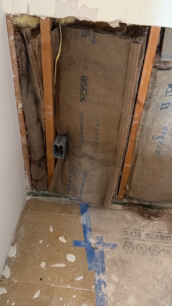 San Antonio water damage — opened wall showing moisture damage from a plumbing leak
